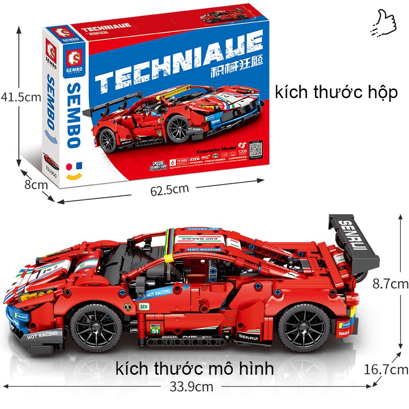 Đồ Chơi Lắp Ráp Kiểu LEGO TECHNIC Siêu Xe Ferrari F8 Tributo Điều Khiển Từ Xa RC Model 701950 Với 1206 Mảnh Ghép