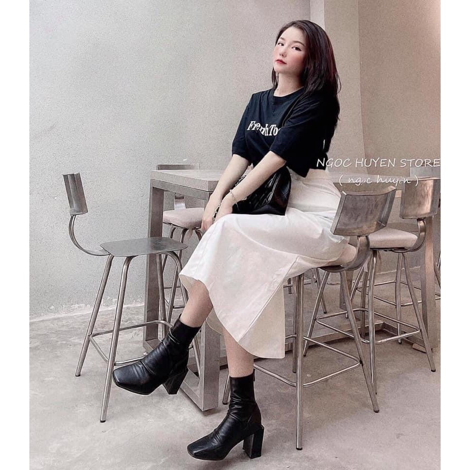 Set bộ nữ áo phông cộc tay FRENCH phối chân váy kaki chữ A dáng dài/ Chân váy suông kèm áo thun tay lỡ dáng rộng unisex | BigBuy360 - bigbuy360.vn