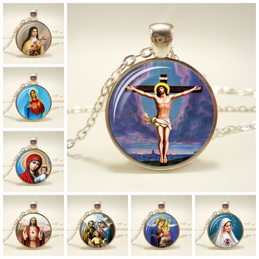 Vòng cổ Mặt Kính Thủy Tinh In Hình Tranh Sơn Dầu Chủ Đề Chúa Jesus Dành Cho Nam Và Nữ