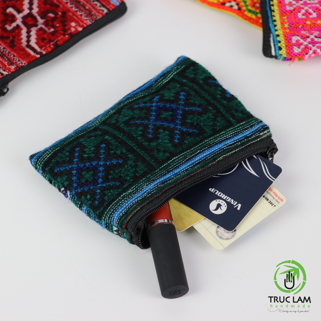 Ví Xu Mini Cầm Tay Vải Thổ Cẩm Cổ Thêu Tay Đặc Biệt Trúc Lâm Handmade