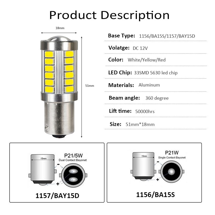 Đèn Led 1156 Dạng Cầu Lồi Dùng Thay Thế Đèn Hậu, Đèn Lùi, Xi Nhan, Báo Rẽ Ô Tô, Xe Máy 33 Mắt Chip 5630