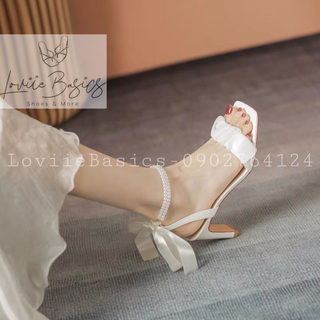 GUỐC NHÚNG LOVIIE BASICS - SANDAL NỮ QUAI NGANG NHÚM BÈO KHÓA NGỌC - GIÀY THỜI TRANG MŨI VUÔNG G220722