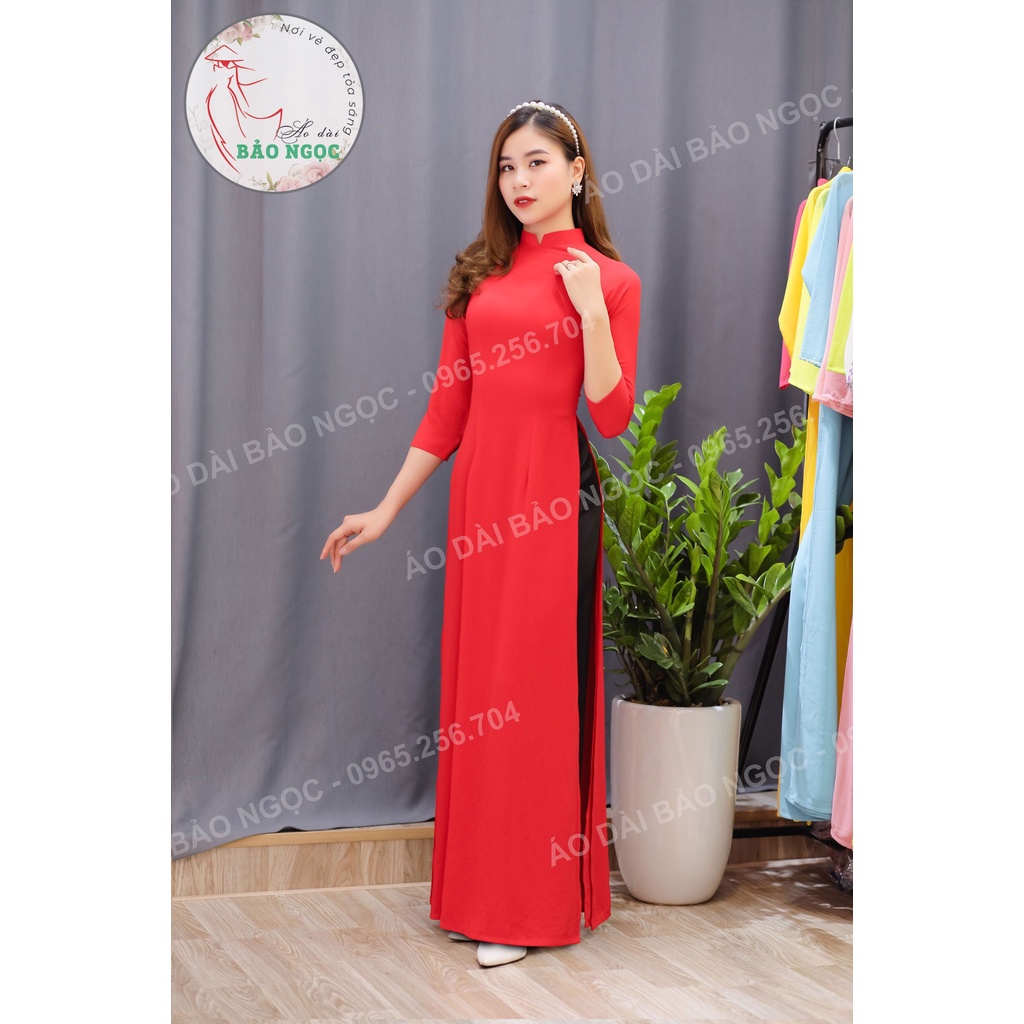 Bộ áo dài truyền thống màu đỏ tươi, Cả bộ áo dài 4 tà chất liệu chiffon