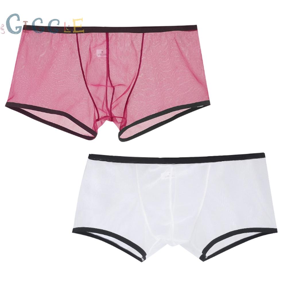 Men See Through Boxer Briefs Shorts-Underwear Panties Mesh Low-Rise Underpants