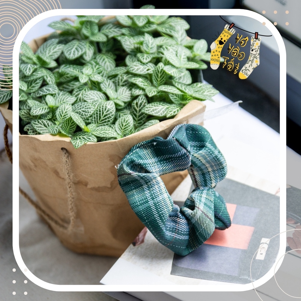 [quà tặng] Đồ buộc tóc scrunchies caro cổ điển phong cách Hàn Quốc