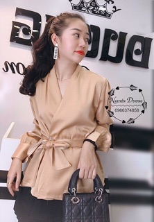 Sơ mi cổ V thắt nơ eo sang chảnh