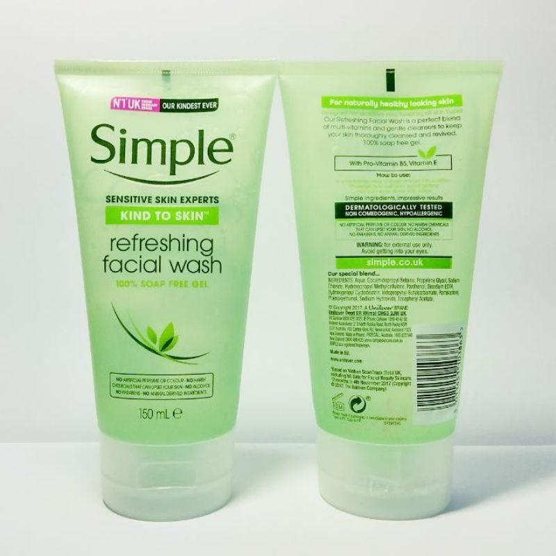 Sữa Rửa Mặt Simple Kind To Skin Refreshing Facial Wash, Kiềm Dầu, sạch Mụn 150ml