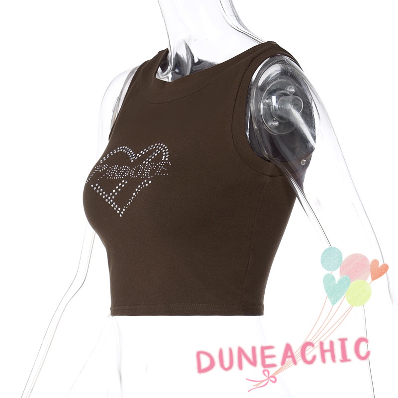 DUNEA Áo Tank Top Sát Nách Cổ Tròn Đính Đá Lấp Lánh Phong Cách Đường Phố Cá Tính