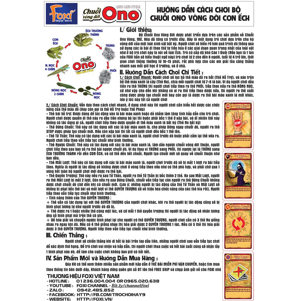 Flashcard-Chuỗi Ono vòng đời Ếch Bướm Foxi-thẻ glenndoman boardgame thông minh-siêu rẻ-kích thích trí thông minh của bé