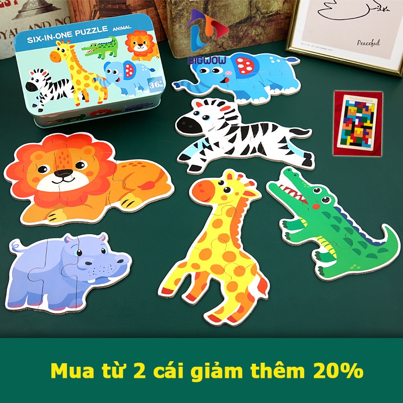 Đồ chơi thông minh, đồ chơi lắp ghép bằng gỗ, hộp xếp hình 6 trong 1 PUZZLE siêu đẹp dành cho bé shop Bigwow.