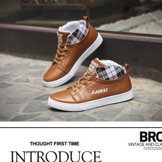 Giày Sneaker Nam Cổ Cao Ladrke Màu Nâu
