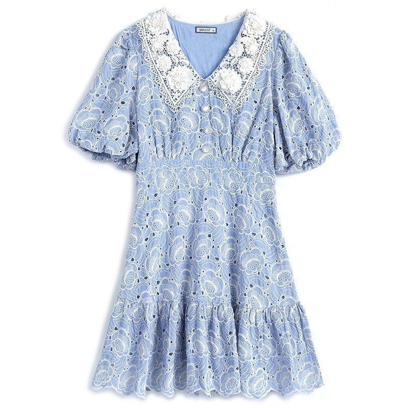 Summer new light luxury dress advanced style hollow-out embroidered Chanel style slimming dress