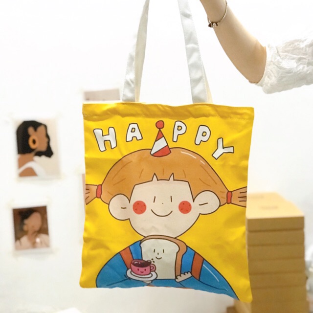 Túi Tote vải chấm tròn màu sắc, túi vải bảo vệ môi trường Chia.er