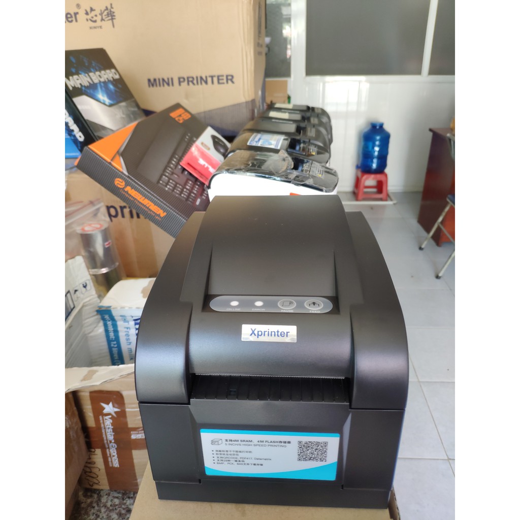 Máy in tem nhãn in mã vạch trà sữa shop xp 350B