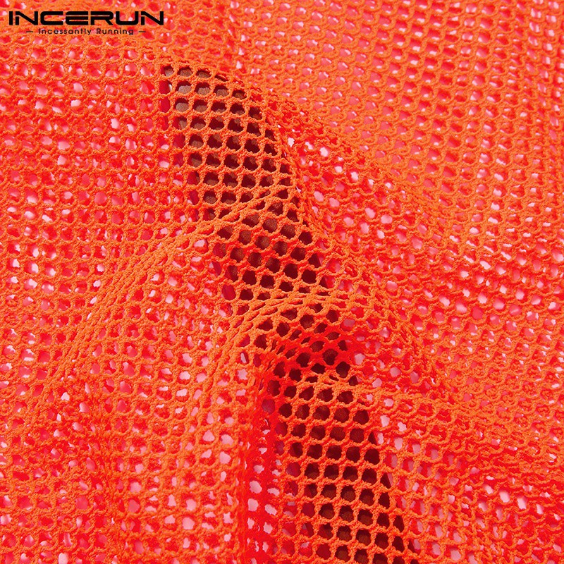 Áo lưới INCERUN sát nách rỗng cổ tròn xuyên thấu cổ tròn