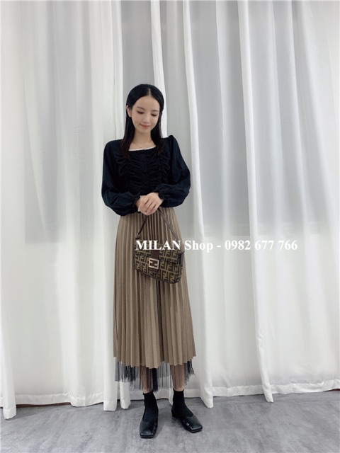 Chân váy xếp ly mặc 2 mặt kim sa mẫu mới. | BigBuy360 - bigbuy360.vn