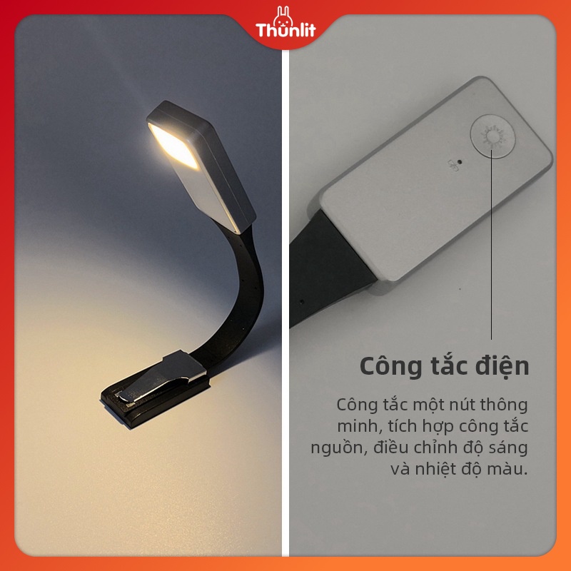 Đèn đọc sách Thunlit 3 màu sắc có thể điều chỉnh độ sáng tiện dụng