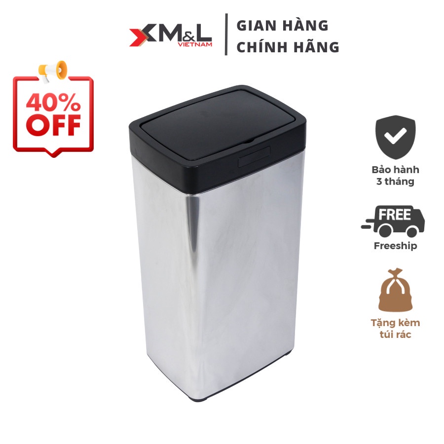 Thùng rác thông minh cảm ứng 45 Lít M&amp;L - 45LS13, thân nhựa, nắp nhựa PP cao cấp, bền đẹp, sang trọng