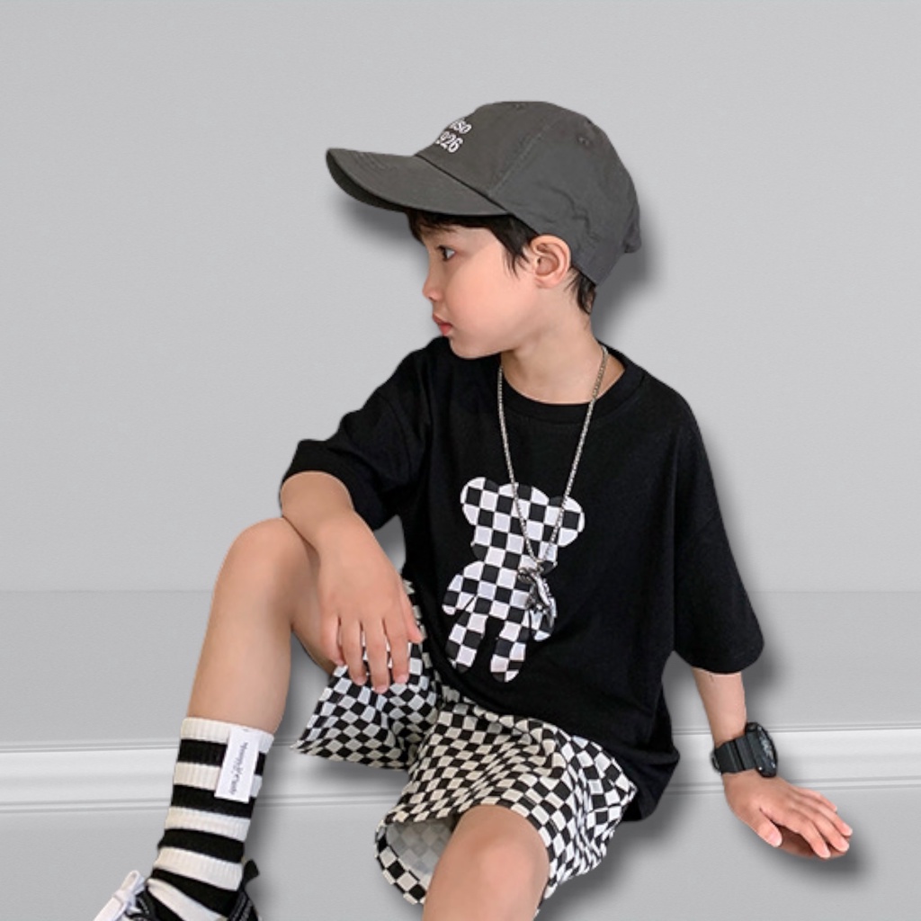 Bộ quần áo bé trai Con Xinh cotton hình in gấu KARO, thời trang dành cho trẻ em từ 4 đến 10 tuổi