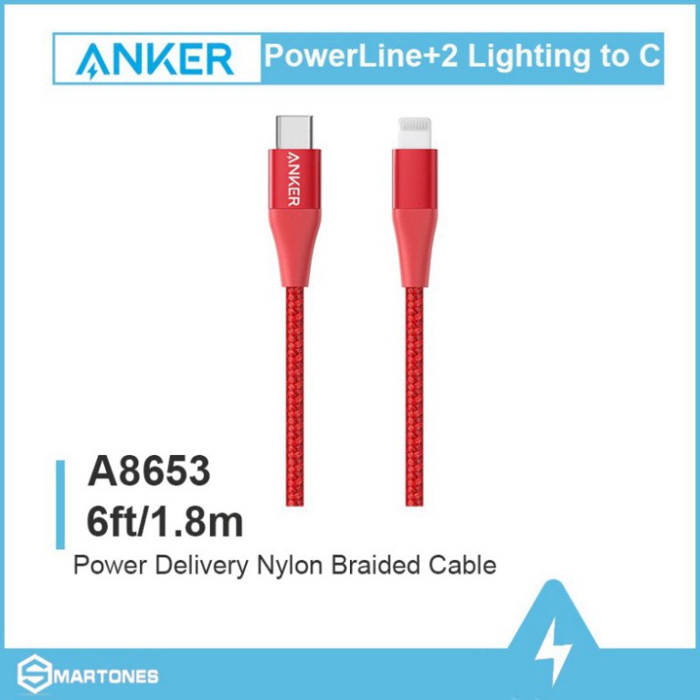 Cáp Lightning Anker - A8653 PowerLine+ II - Dài 1.8m Chứng chỉ MFI cho iPhone 5/6/7/8/Plus/X/Xr/Xs/Xs Max