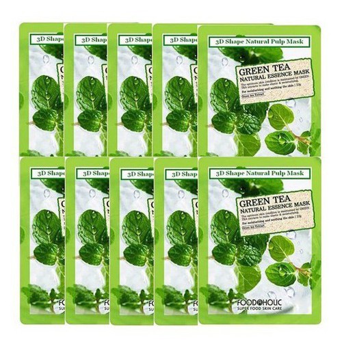 Bộ 10 gói mặt nạ 3D Trà Xanh Green Tea Natural Essence Mask Foodaholic