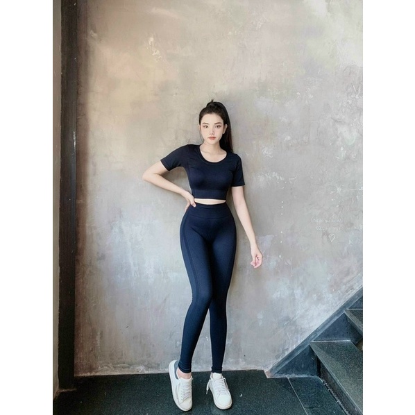 Bộ Quần Áo Thể Thao Tập Gym Yoga Nữ - Set Đồ Tập Thể Thao Dài Mitao Dáng Croptop, Chất Thun Dệt Mềm, Co Dãn