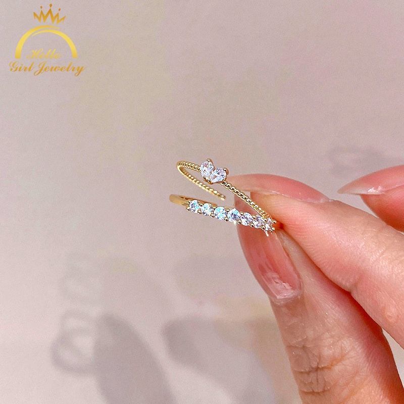 Nhẫn Đính Đá Zircon Siêu Nhẹ Hình Trái Tim Tinh Tế Chất Lượng Cao Dễ Phối Đồ Cho Nữ