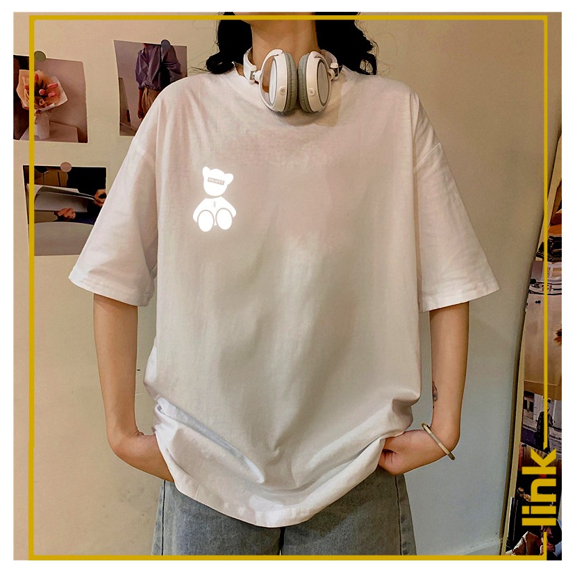 Áo phông nam nữ GẤU TEDDY HANDSOME phản quang bạc tay lỡ Unisex