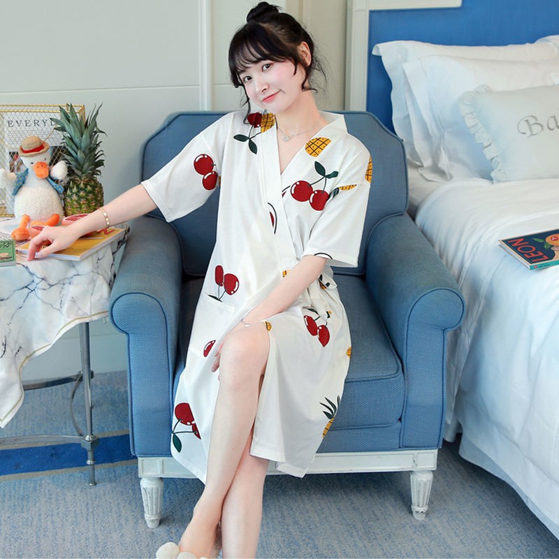 Đầm Ngủ Cotton Kiểu Kimono Nhật Bản Thời Trang Xuân Thu Cho Nữ