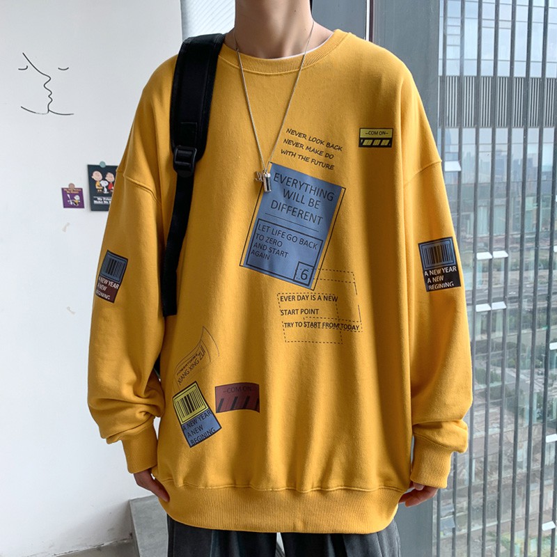 Áo sweater nam form rộng dài màu trắng, vàng vải nỉ in hình chất đẹ order quảng châu BST áo thu đông unisex Ulzzang 2020 | WebRaoVat - webraovat.net.vn