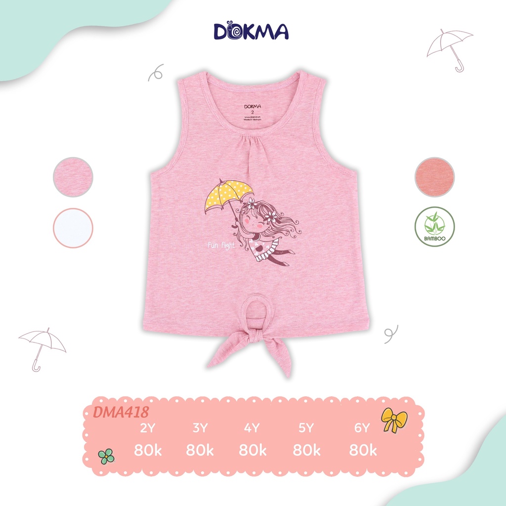 Áo 3 lỗ sát nách bé gái Dokma - chất sợi tre cao cấp siêu mềm mát