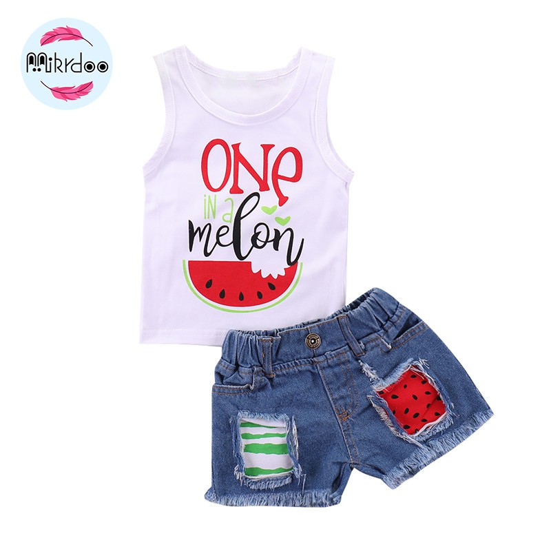 Mikrdoo Baby Girl Clothes Set Sleeveless Top + Denim Pant 2PCS Fashion Suit