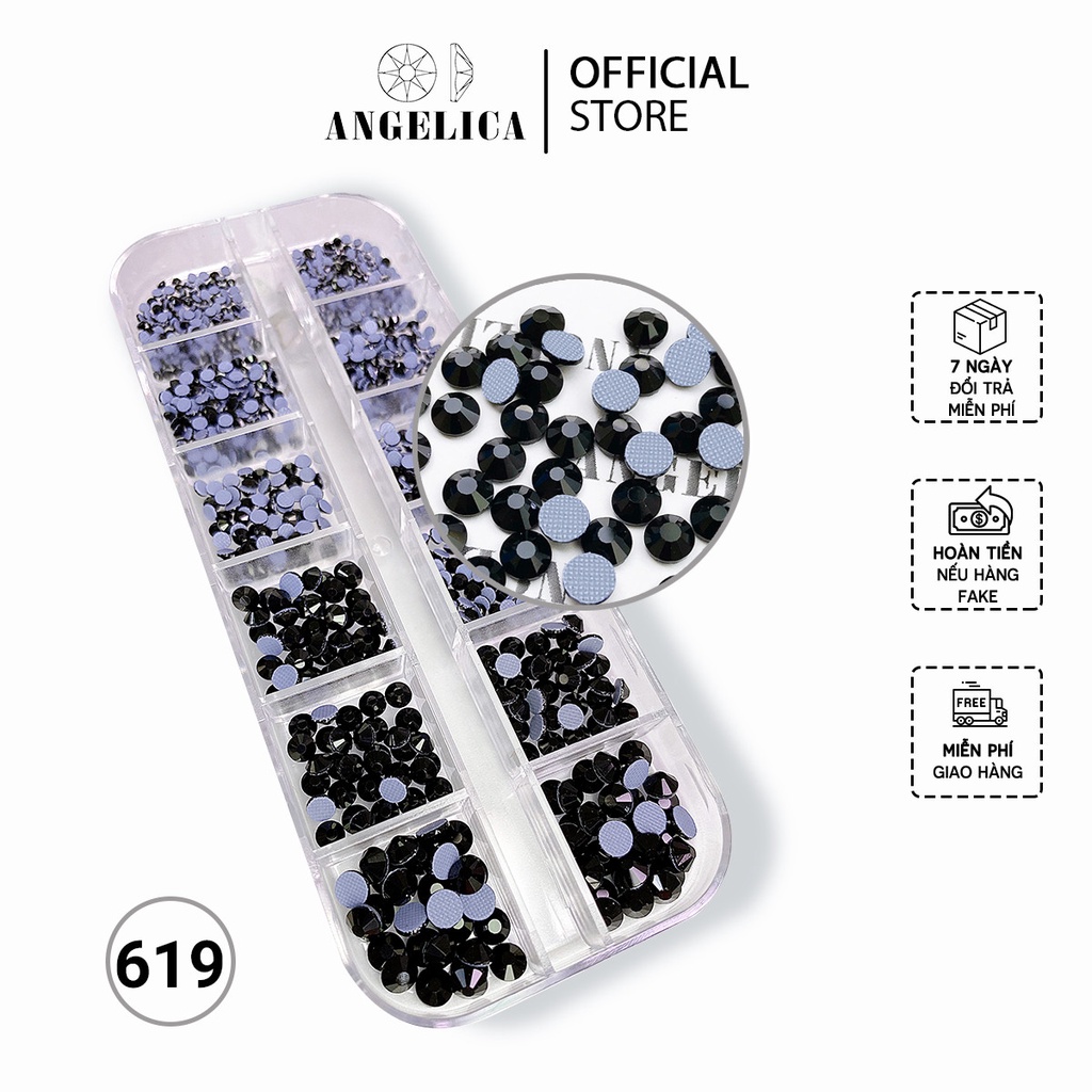 Đá Chân Lưới Nail 12 Khía Màu Đen Trang Trí Móng ANGELICA 619