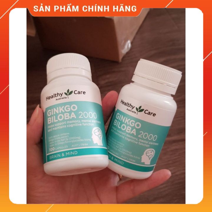 Viên uống bổ não Ginkgo Biloba 2000 Healthy Care 100v mẫu mới bom.shop