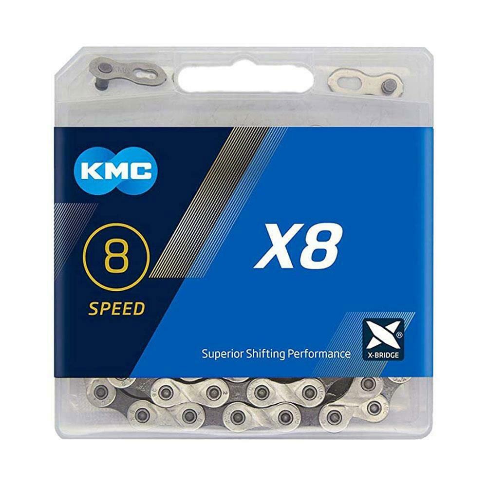 Dây Xích Sên Xe Đạp KMC X8 116 Link FullBox - 8 Speed - Màu Bạc Xám
