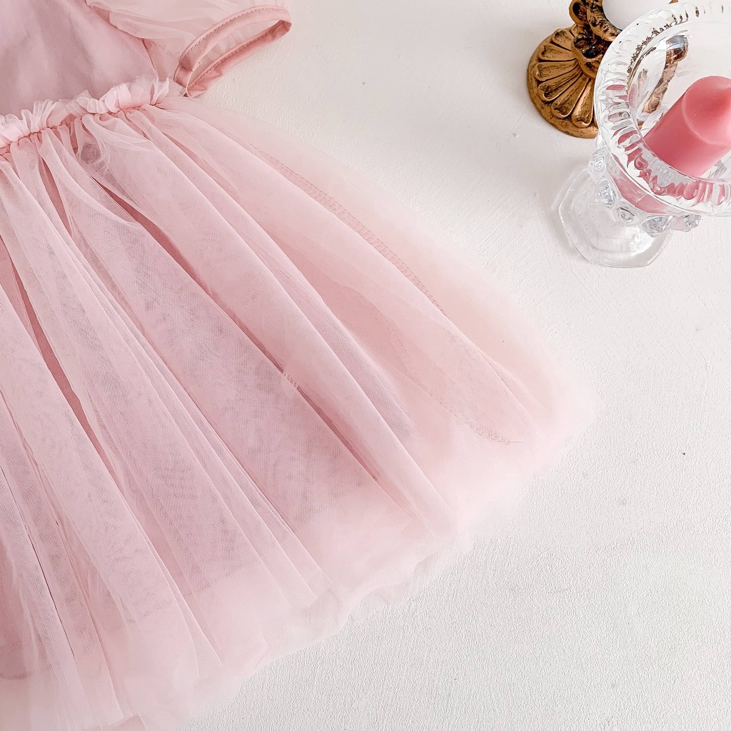 Đầm Công Chúa Tay Phồng Màu Hồng Cho Bé Từ 2-6 Tuổi