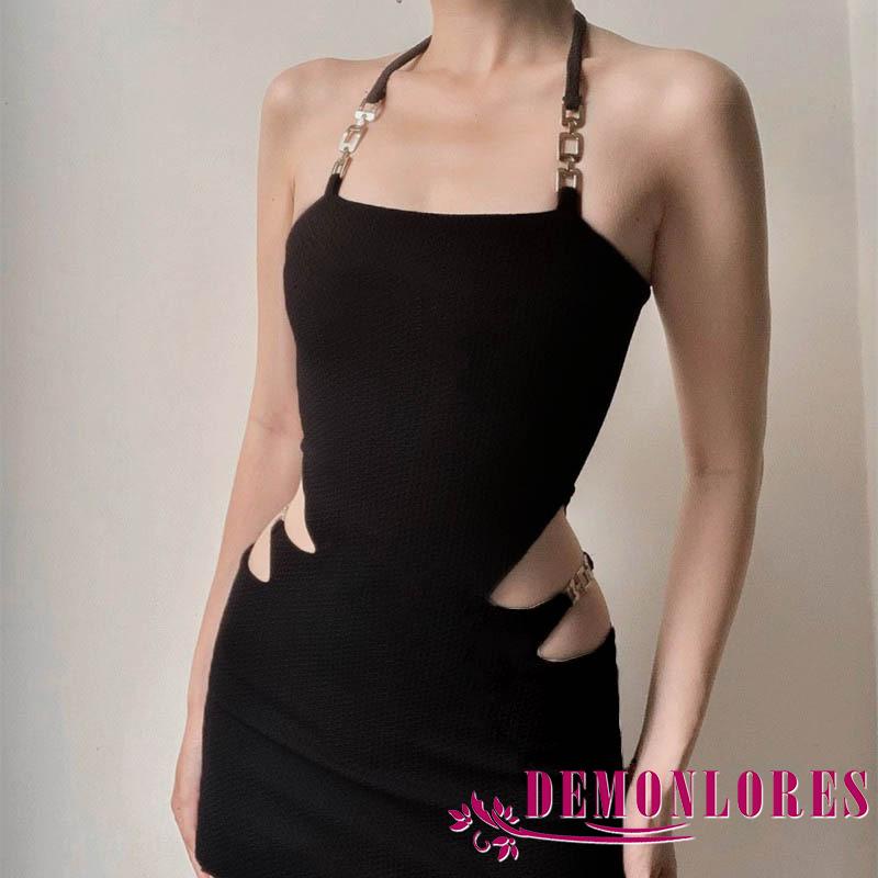 Đầm Hai Dây Dáng Ôm Phối Dây Xích Quyến Rũ Cho Nữ