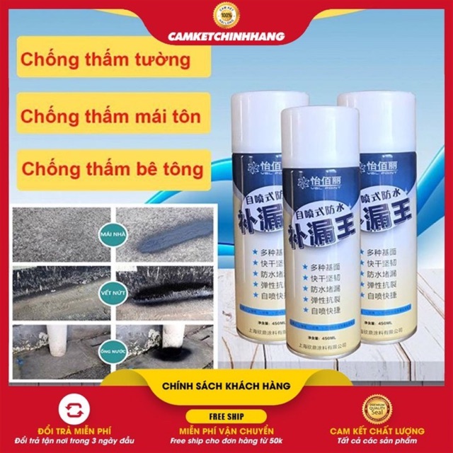 Chai Xịt Nano Chống Thấm Waterproof Chống Thấm Mái Tôn, Trần Nhà, Tường, Bể Nước...