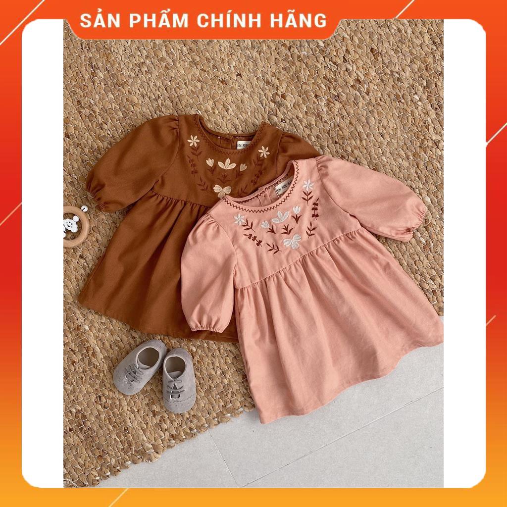 váy trơn thêu hoa dành cho bé gái 100% linen organic cotton cao cấp