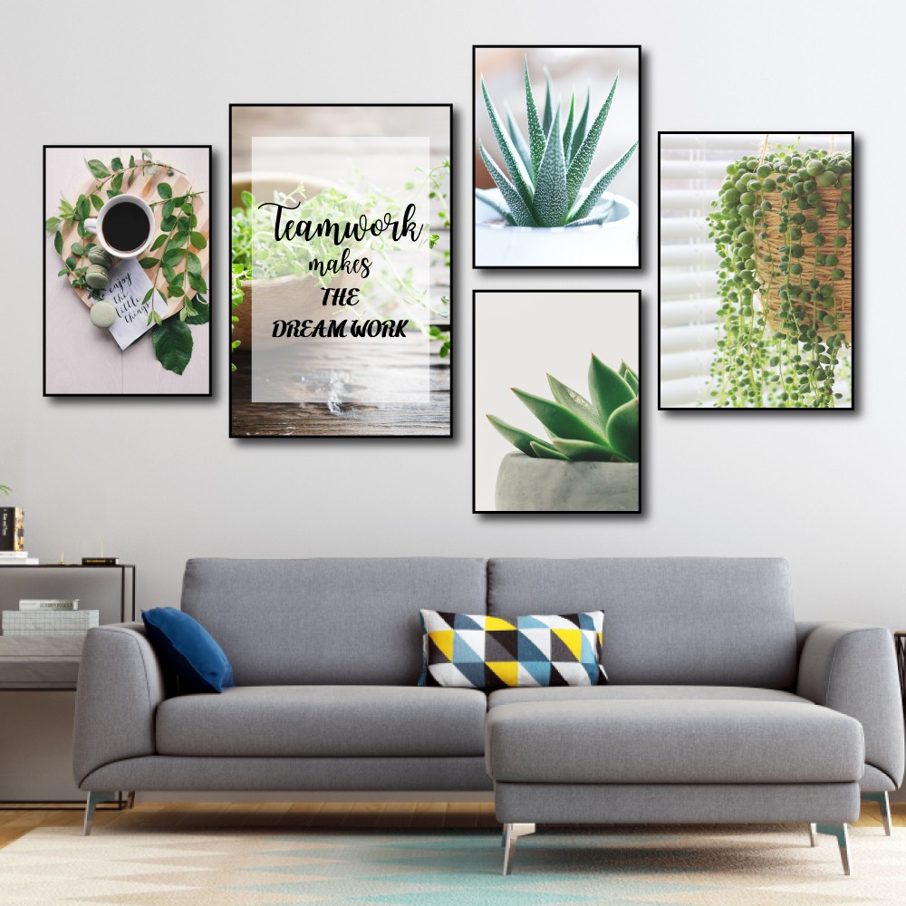 [HCM] Tranh treo tường canvas lá xanh Teamwork decor trang trí phòng khách &amp; phòng ngủ có khung cao cấp tặng đinh 3 chân