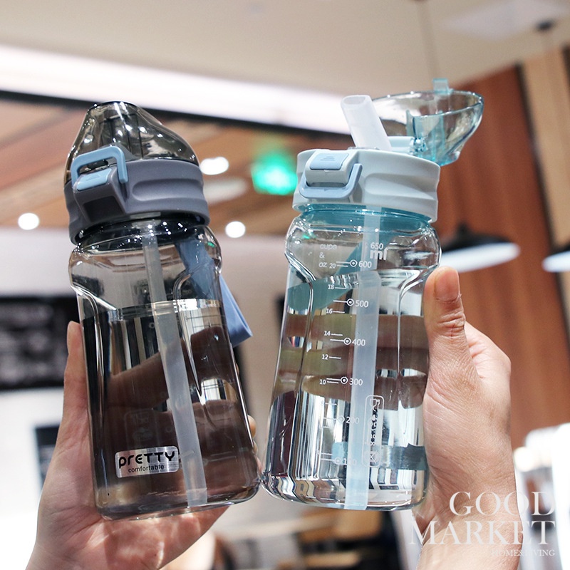 Bình Nước Thể Thao Bằng Nhựa Không BPA 600ml Có Ống Hút Chống Rò Rỉ