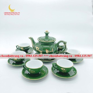 Bộ ấm chén men xanh lục bảo ''Phú Quý'' - Phúc Lộc Thọ