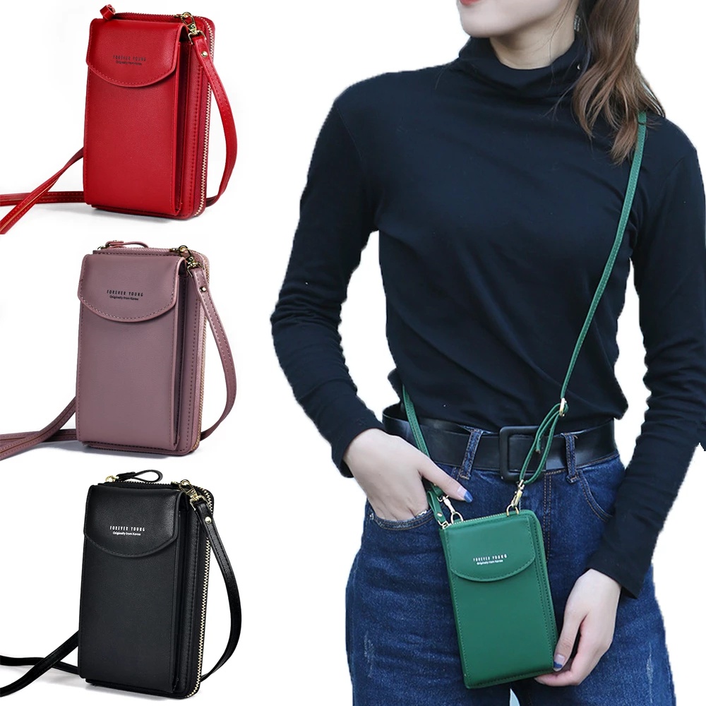 Ví dài đựng điện thoại da PU mềm 2 lớp nhiều ngăn thẻ sức chứa lớn có khóa kéo thời trang cao cấp cho nữ