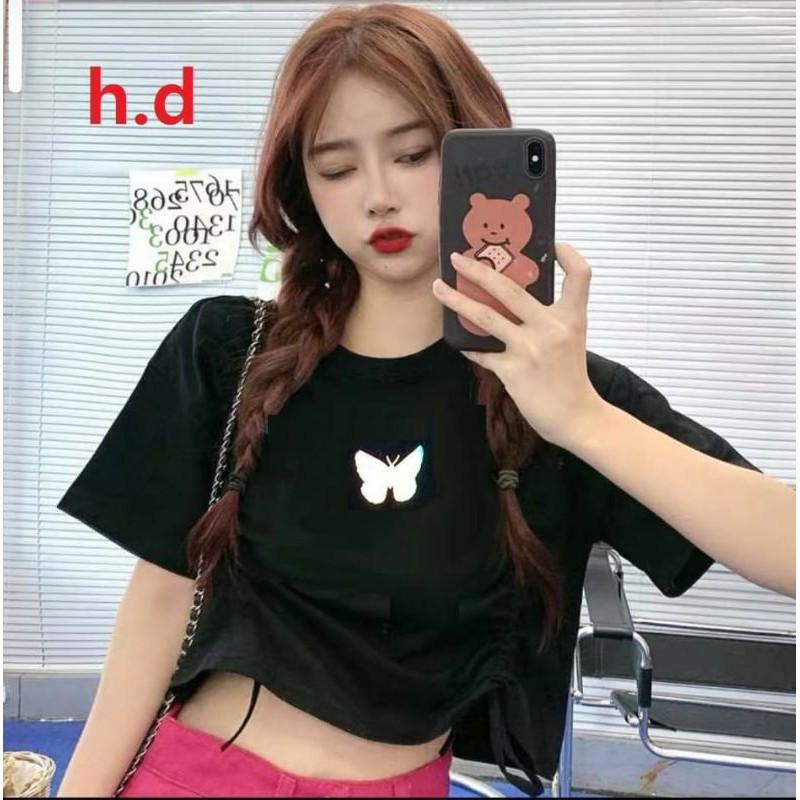 Áo croptop bướm phản quang rút