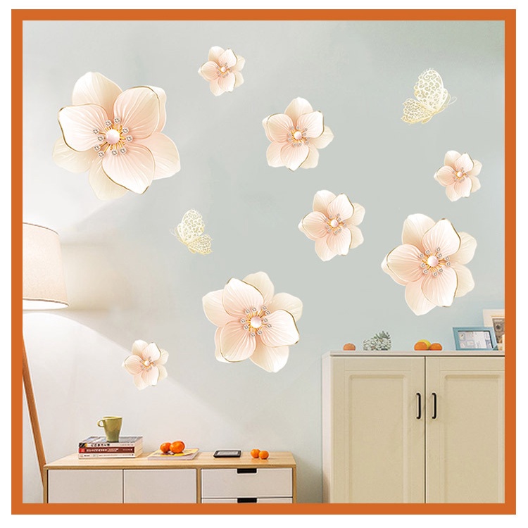 Decal dán tường Decal trang trí hoa hồng ngọc 3D mới