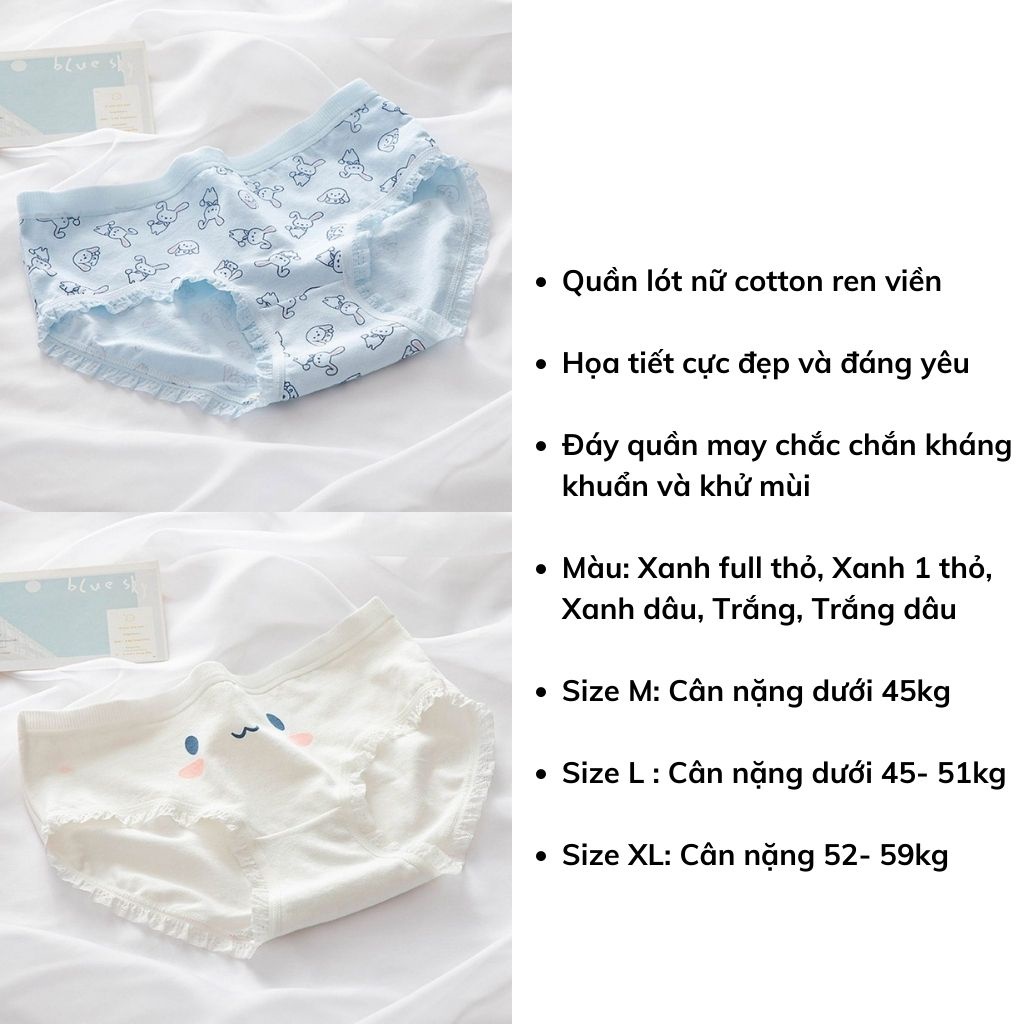 Quần lót nữ coton thấm hút mồ hôi kháng khuẩn khử mùi, quần chip nữ ren viền sexy họa tiết dễ thương gợi cảm DOPICO L805