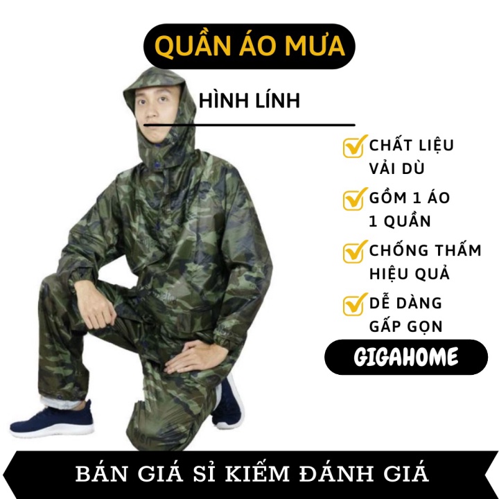 Áo mưa   GIÁ VỐN]   Bộ quần áo đi mưa hình lính vải dù siêu bền, chất liệu vải cao cấp - Bộ áo mưa một người cao cấp 6