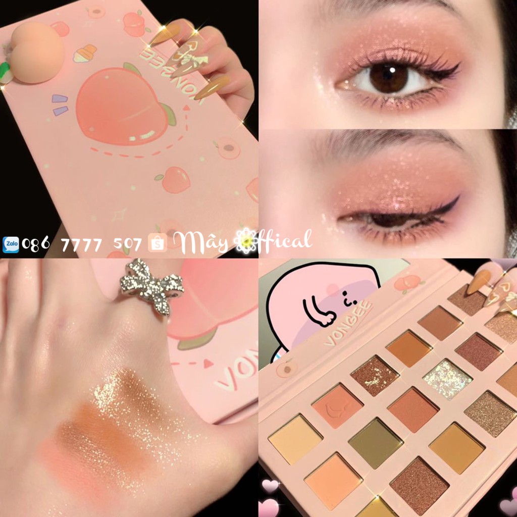 🍑 Phấn mắt VONGEE thiết kế quả quả ĐÀO mềm 18 ô Siêu Xinh có nhũ