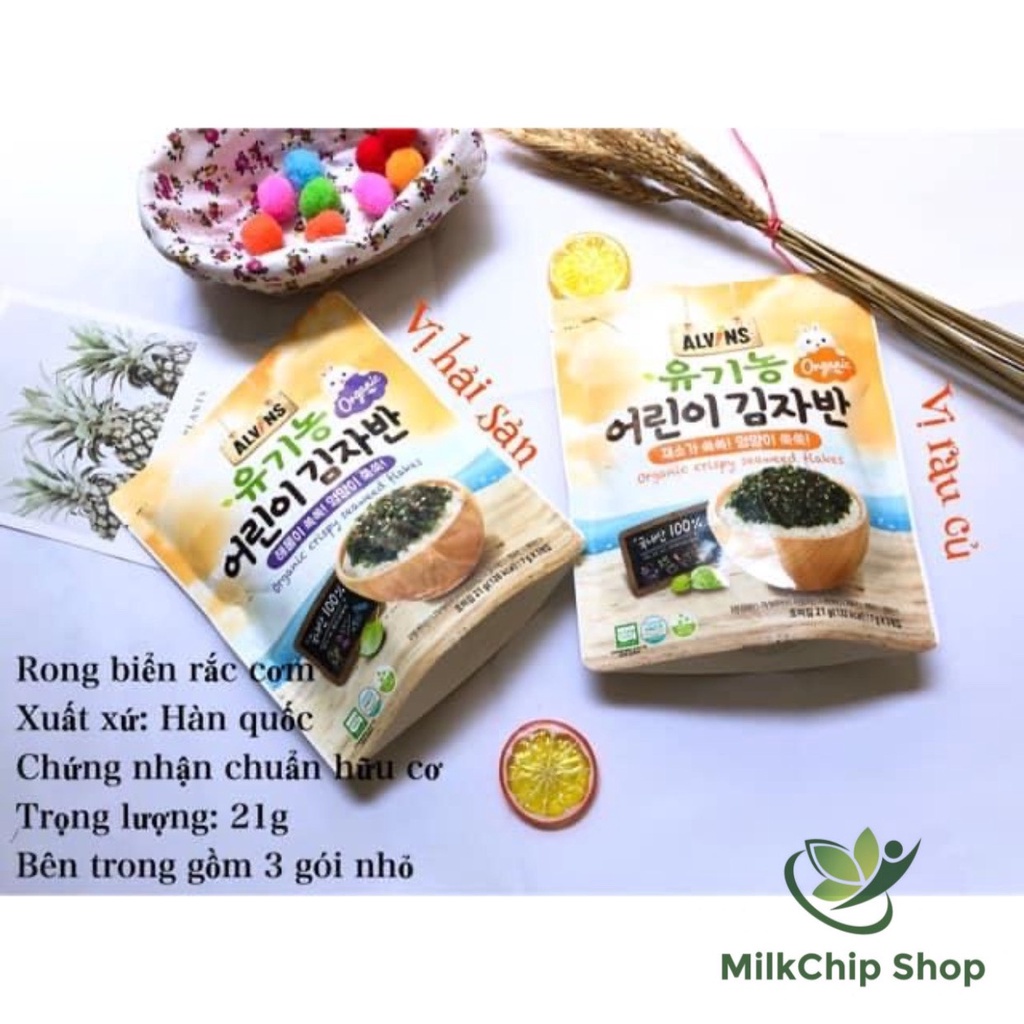 Rong biển rắc cơm hữu cơ Alvins Hàn Quốc cho bé ăn dặm vị rau củ/hải sản (có tách lẻ) NA16