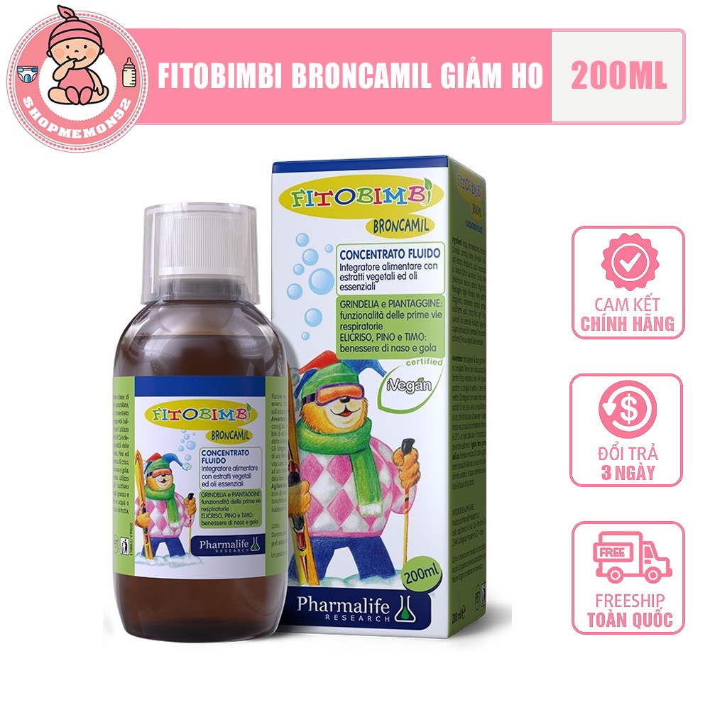 Fitobimbi Broncamil - Hỗ trợ giảm ho đờm, ho do nhiễm lạnh, viêm họng, viêm phế quản (Chai 200ml)